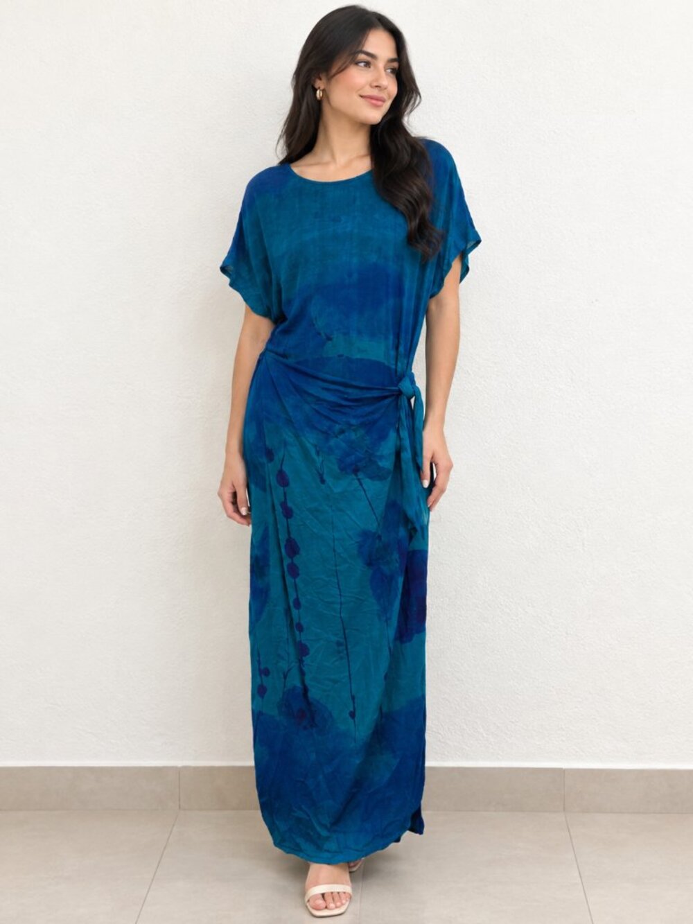 NWT Vintage Carole Little Dress Maxi Work of Art Gauze Retro 90s Boho Blue 16